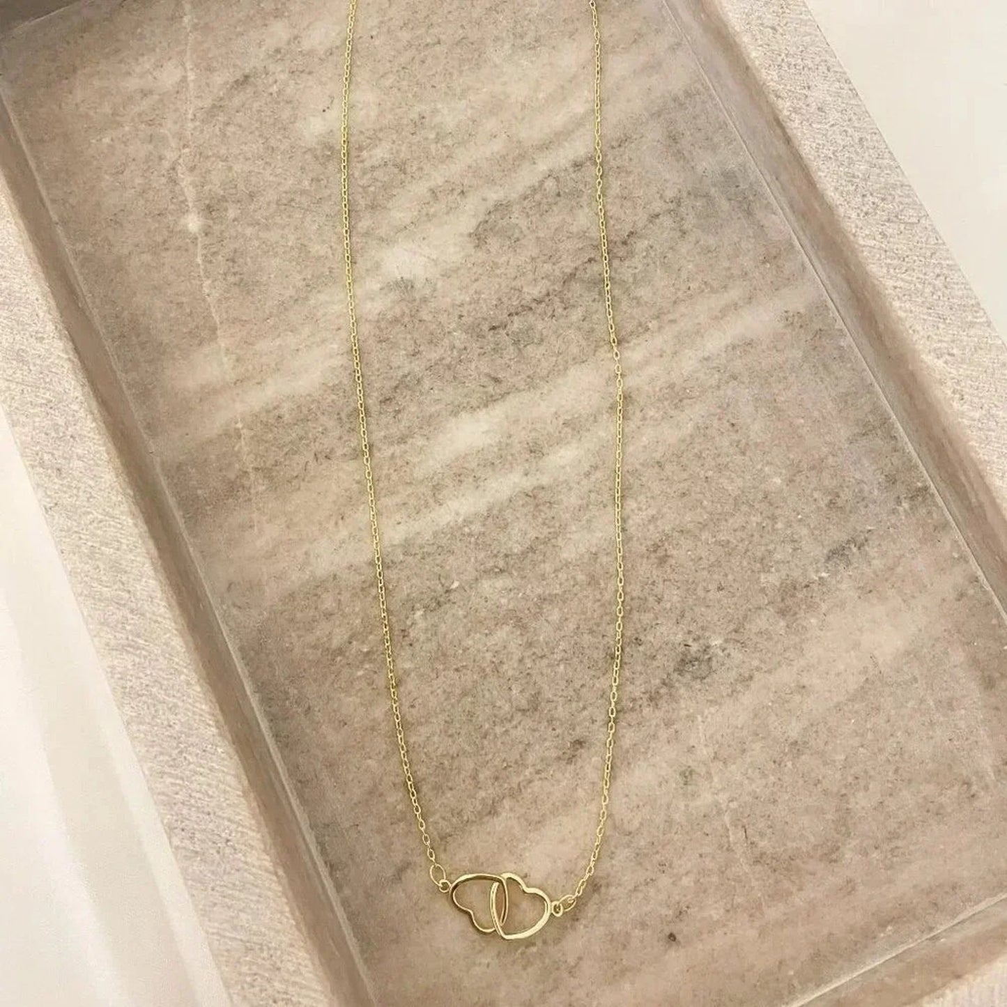 925 Sterling Silver Double Heart Linked Necklace Interlocking Hearts Necklace