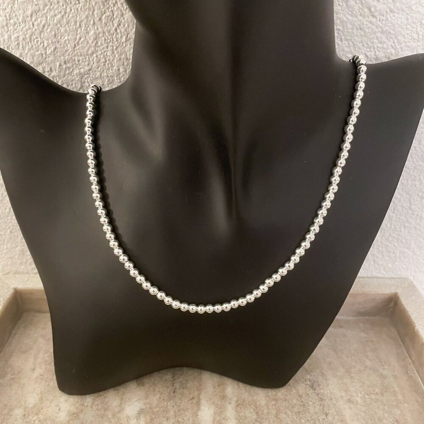 925 Sterling Silver Bead Necklace 4 MM Bead Necklace Dainty Ball Necklace