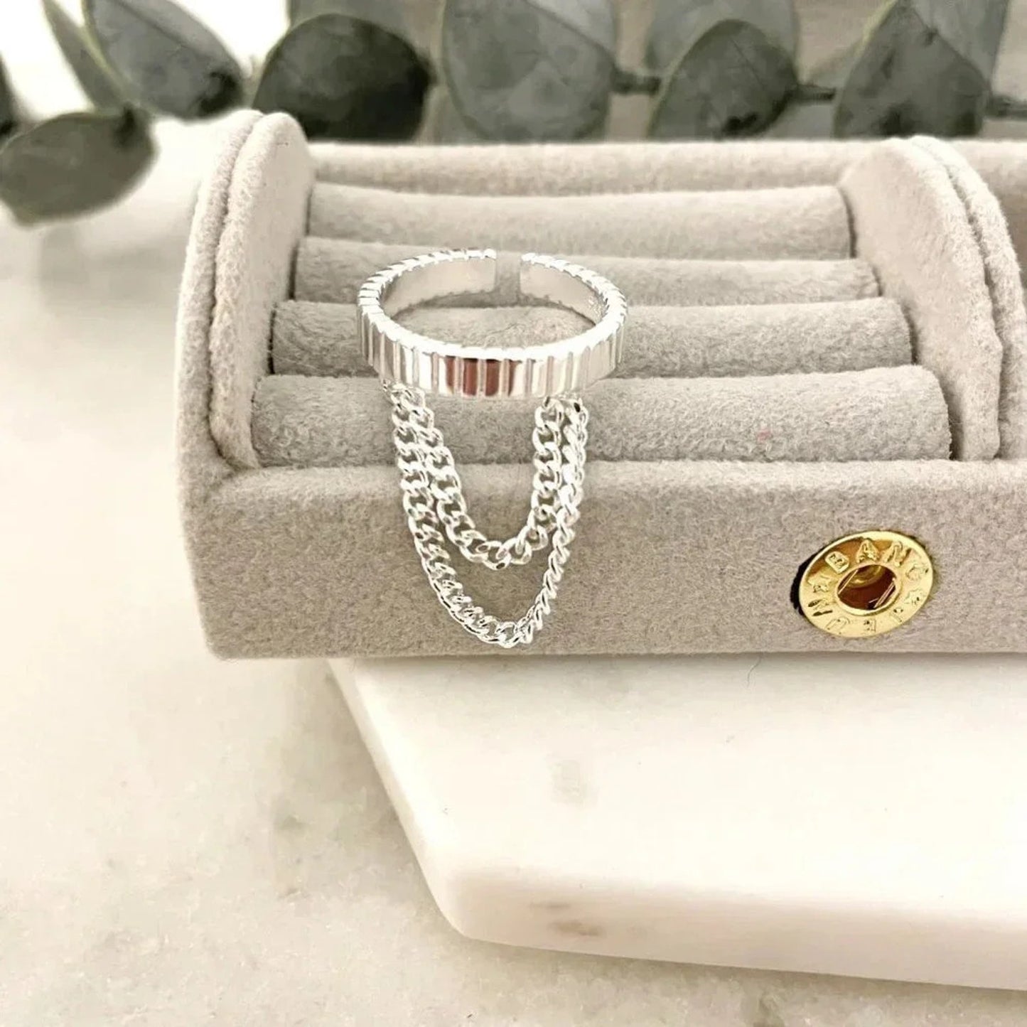 925 Sterling Silver Dangle Chain Drop Ring Minimalist Dainty Ring