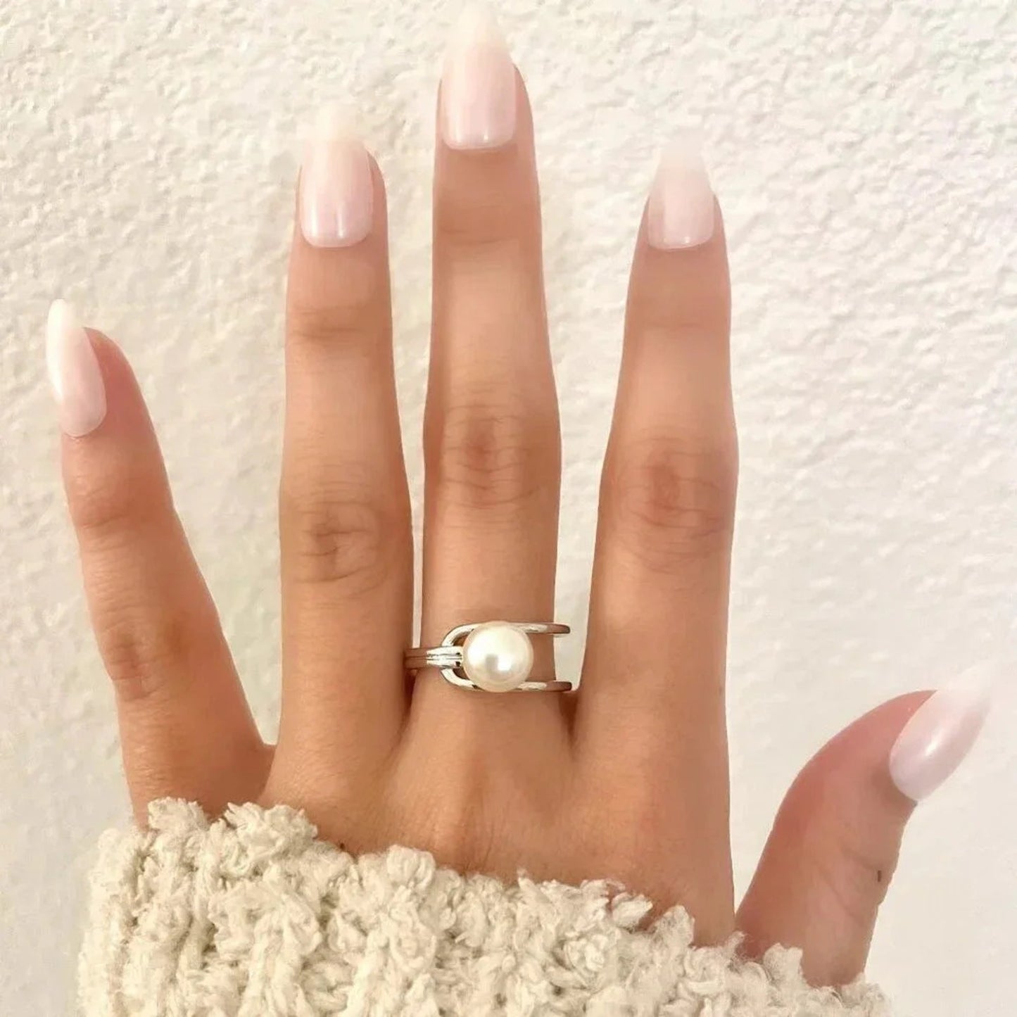 925 Sterling Silver Pearl Ring Minimalist Dainty Ring Pearl Accent Ring