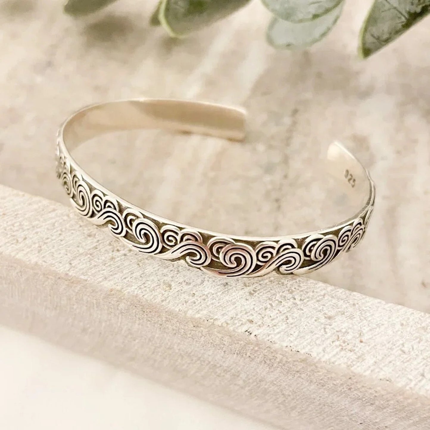 925 Sterling Silver Chunky Bangle Cuff Bracelet Engraved Sterling Silver Bangle
