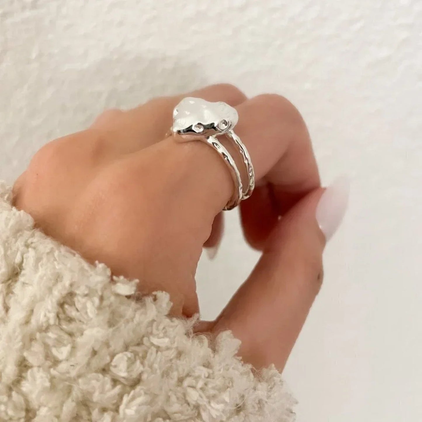 925 Sterling Silver Textured Foil Heart Ring Geometric Ring Silver Heart Ring