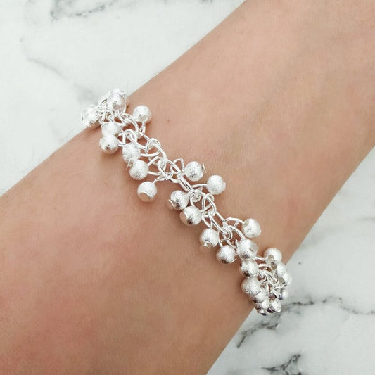 925 Sterling Silver Dangle Bead Charm Bracelet Minimalist Unique Bracelet
