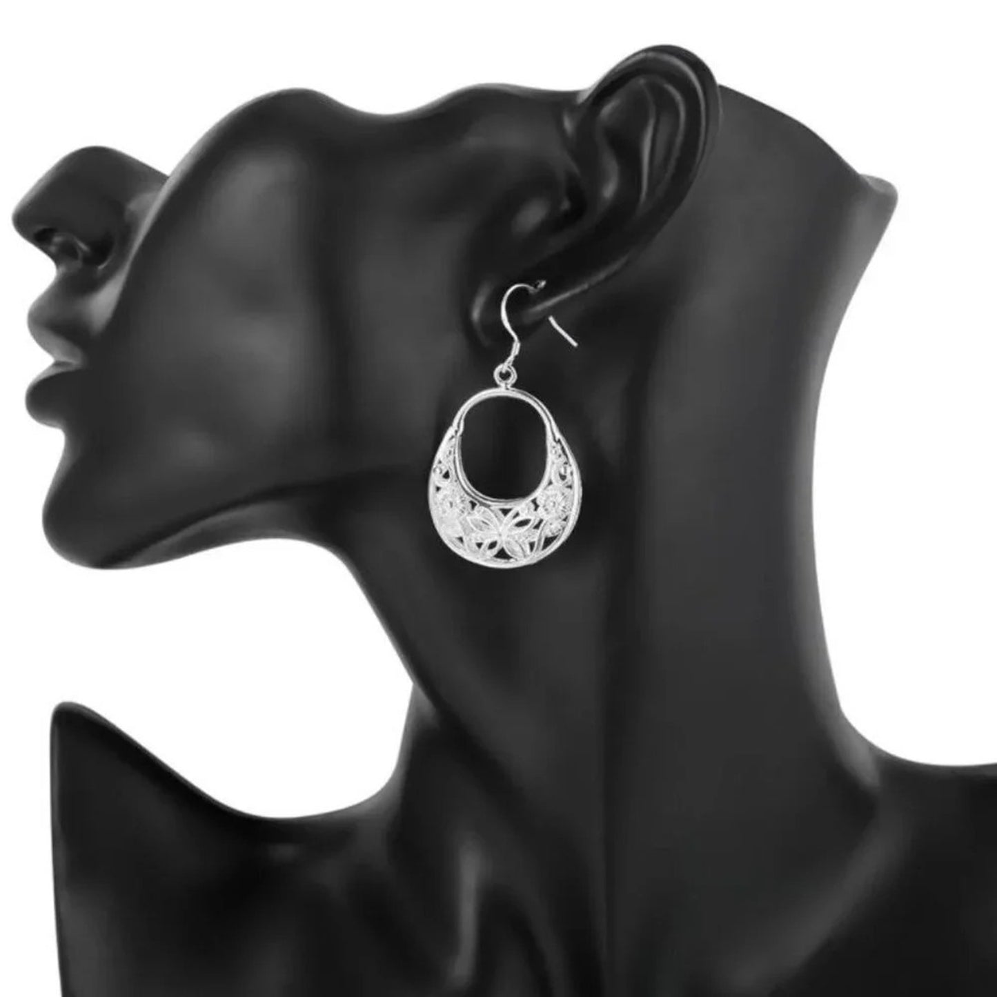 925 Sterling Silver Flower Hoop Earrings Dangle Flower Hoop Dangle Drop Earrings