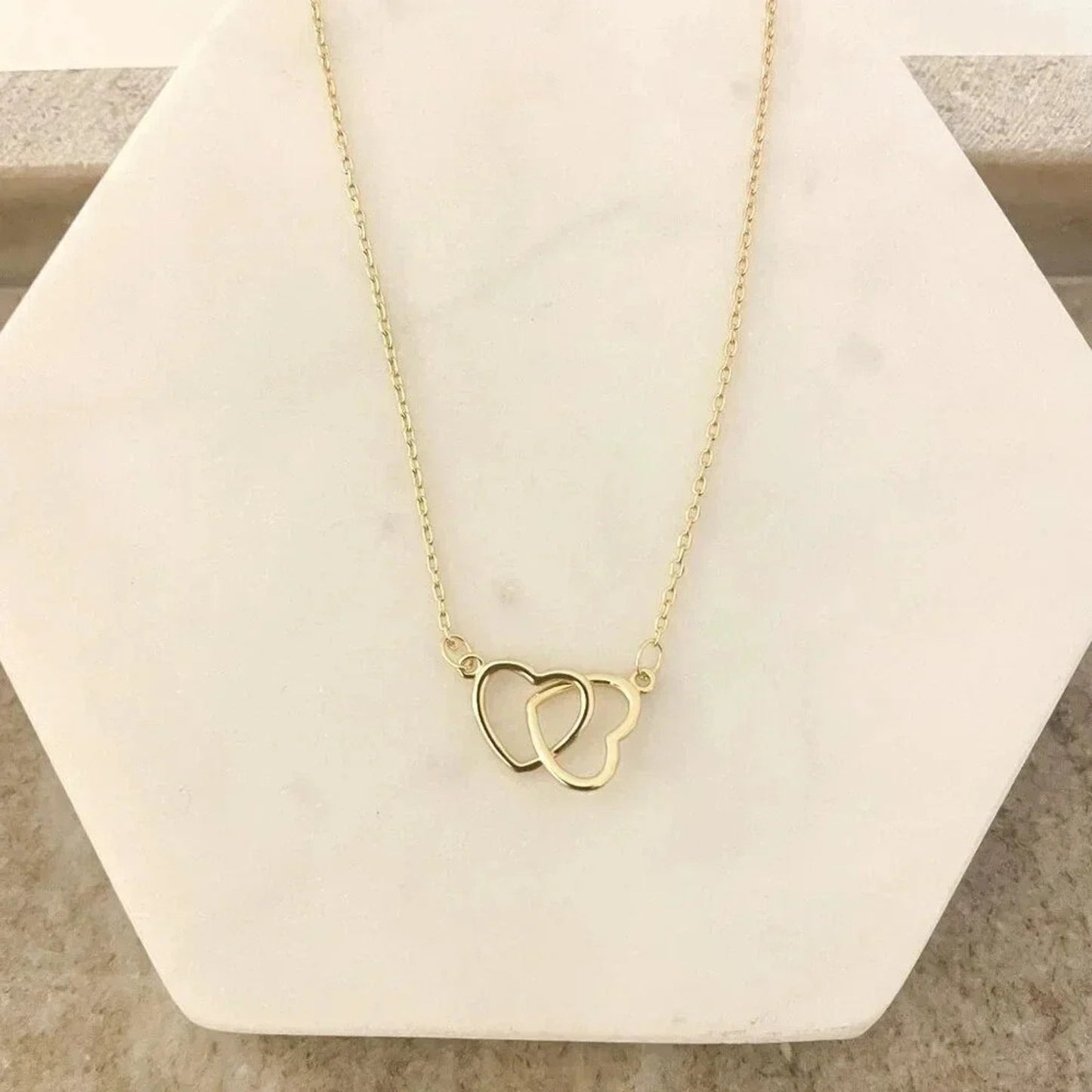 925 Sterling Silver Double Heart Linked Necklace Interlocking Hearts Necklace
