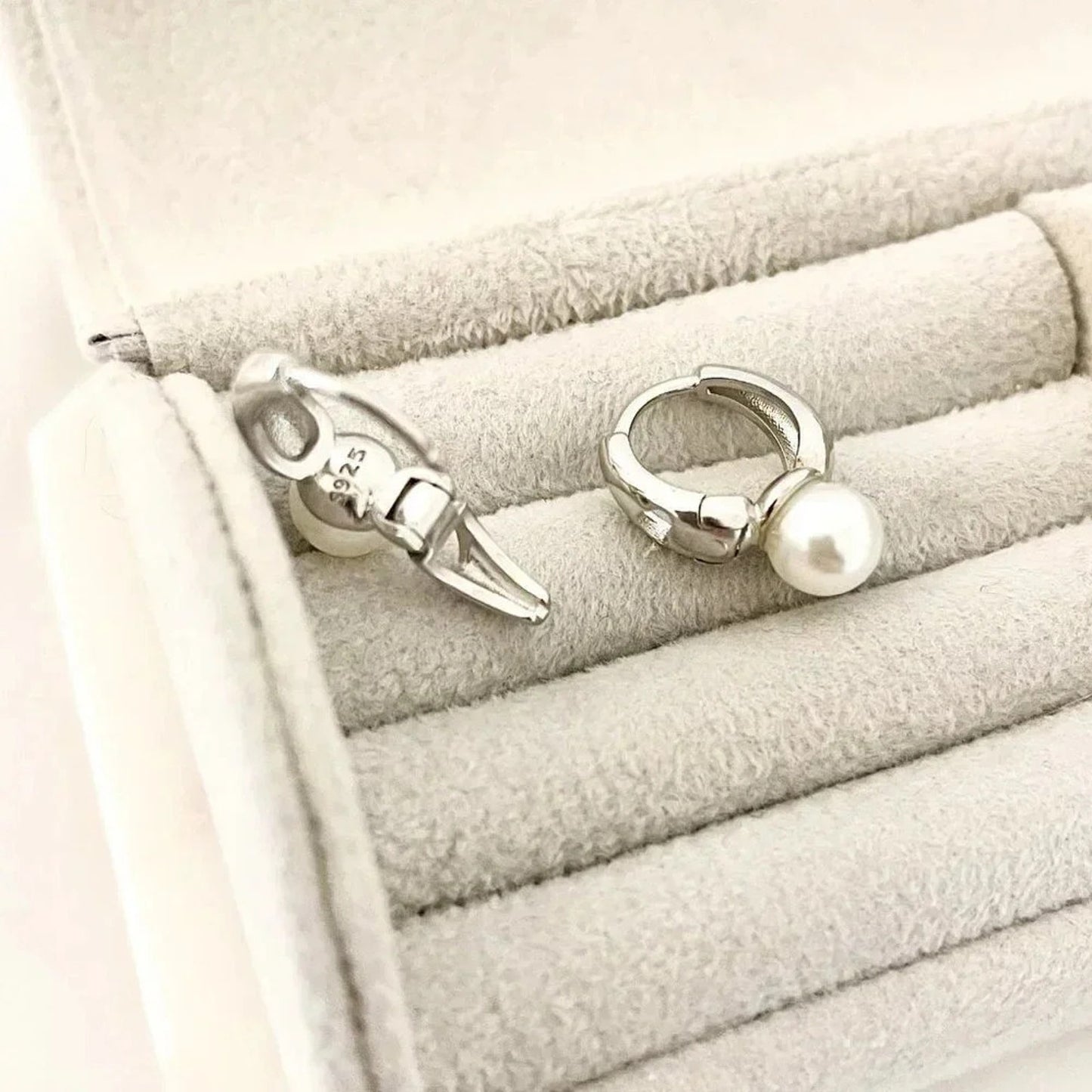 925 Sterling Silver Pearl Huggie Earrings Small Huggie Hoop Earrings