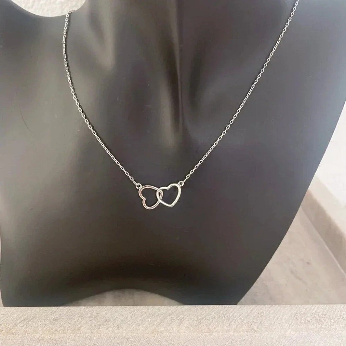 925 Sterling Silver Double Heart Linked Necklace Interlocking Hearts Necklace
