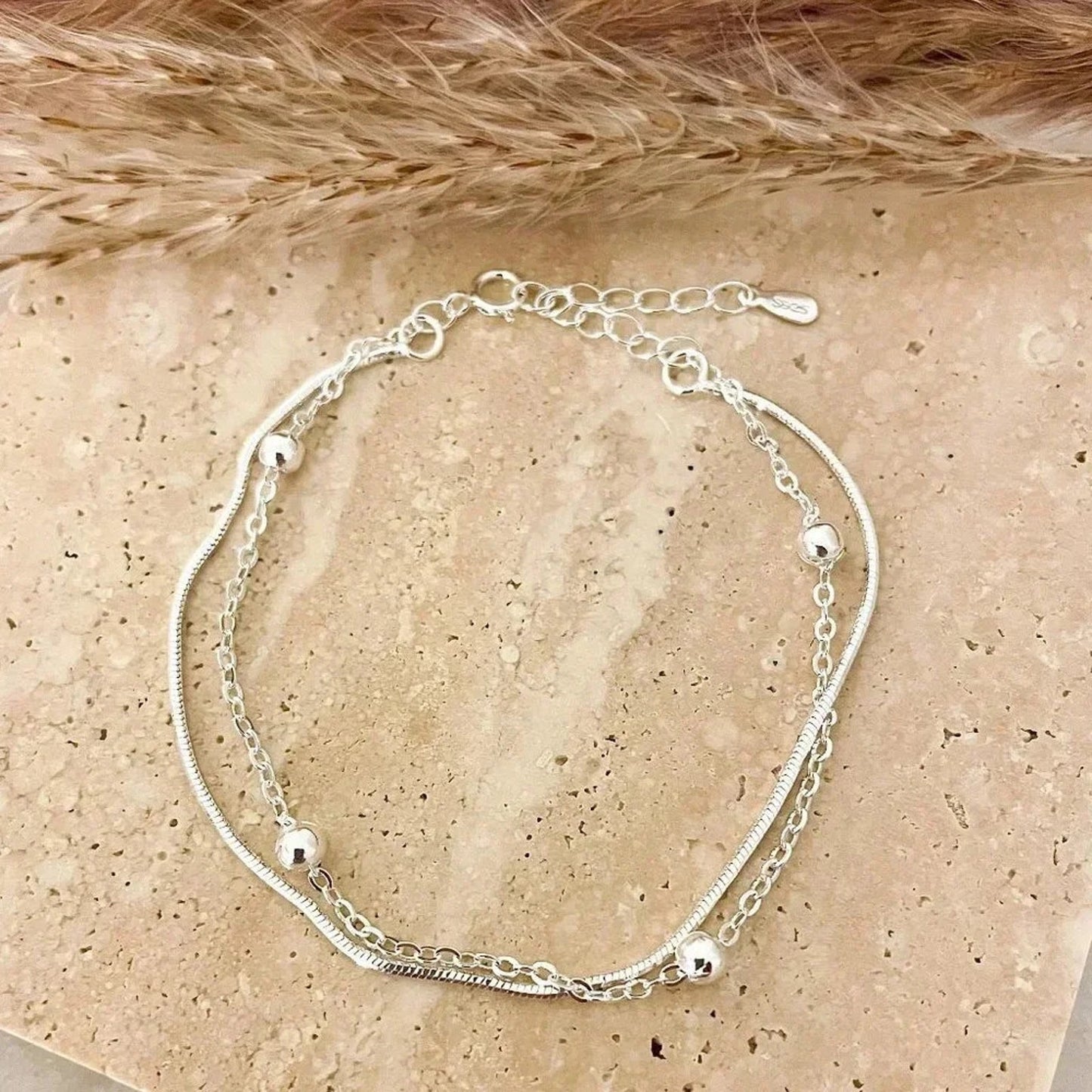925 Sterling Silver Bead Bracelet Dainty Bracelet Minimalist Stacking Bracelet