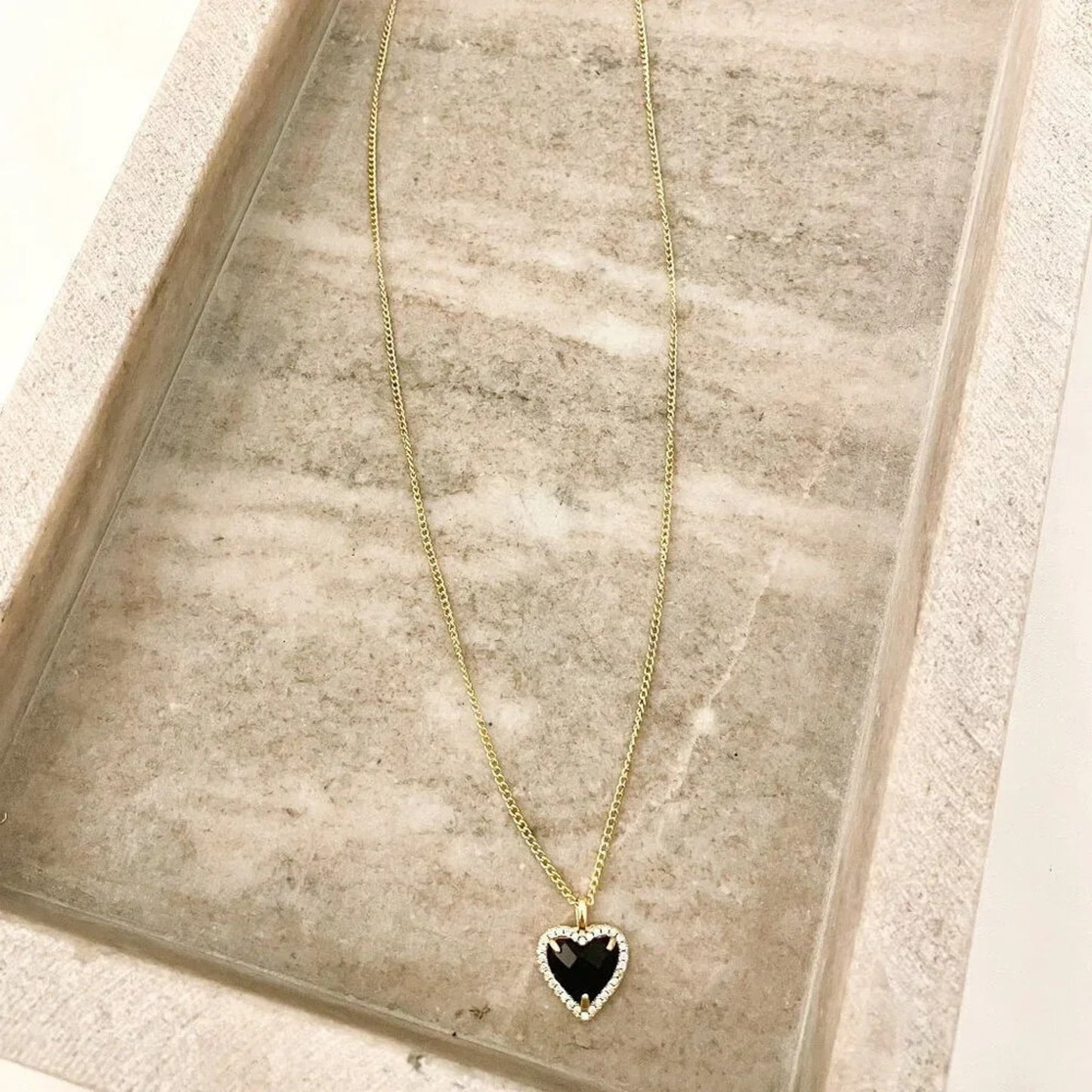 925 Sterling Silver Black Heart Diamond Necklace Dainty Gold Heart Necklace