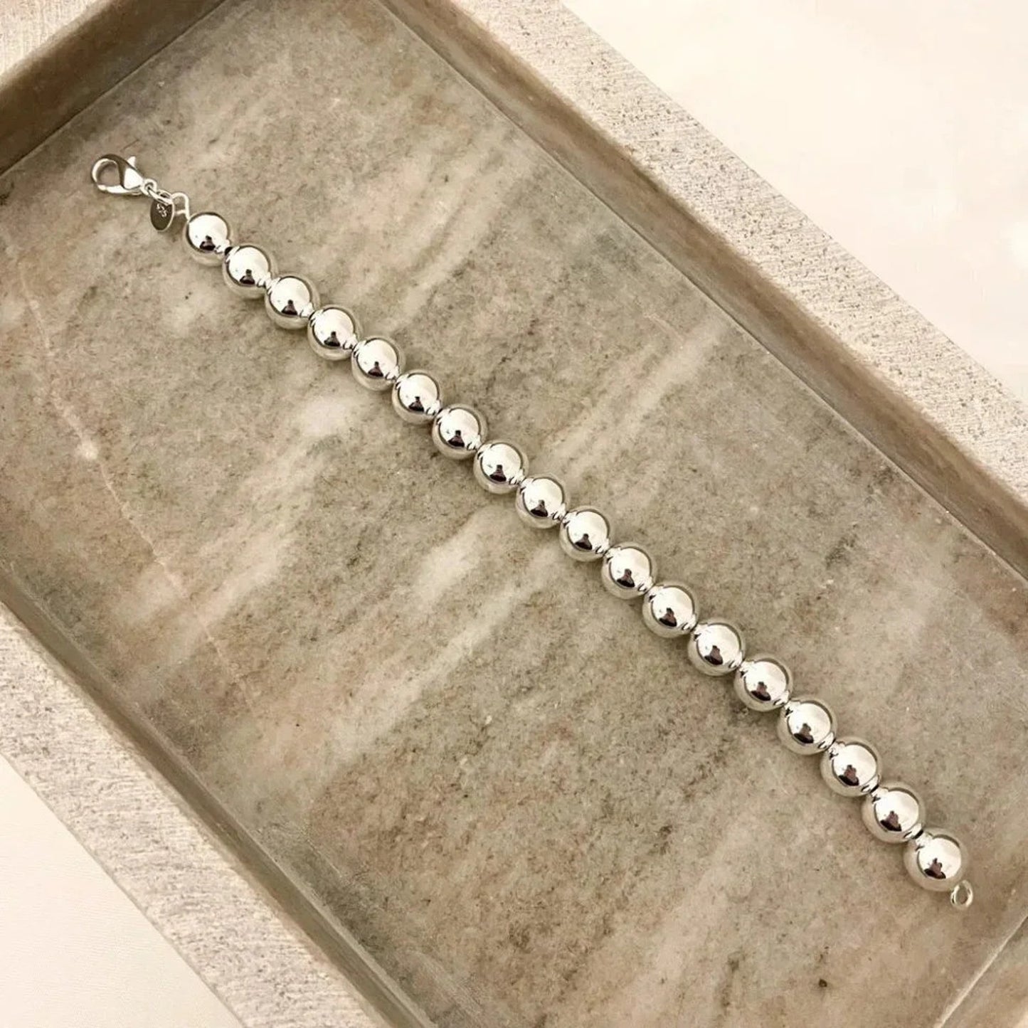 925 Sterling Silver Bead Bracelet 10 MM Ball Bracelet Large Round Bracelet