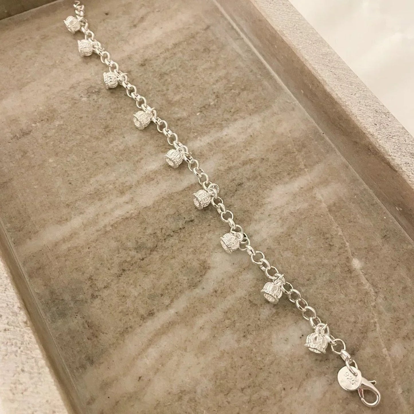 925 Sterling Silver Crown Bracelet Queen Princess Crown Pendant Bracelet