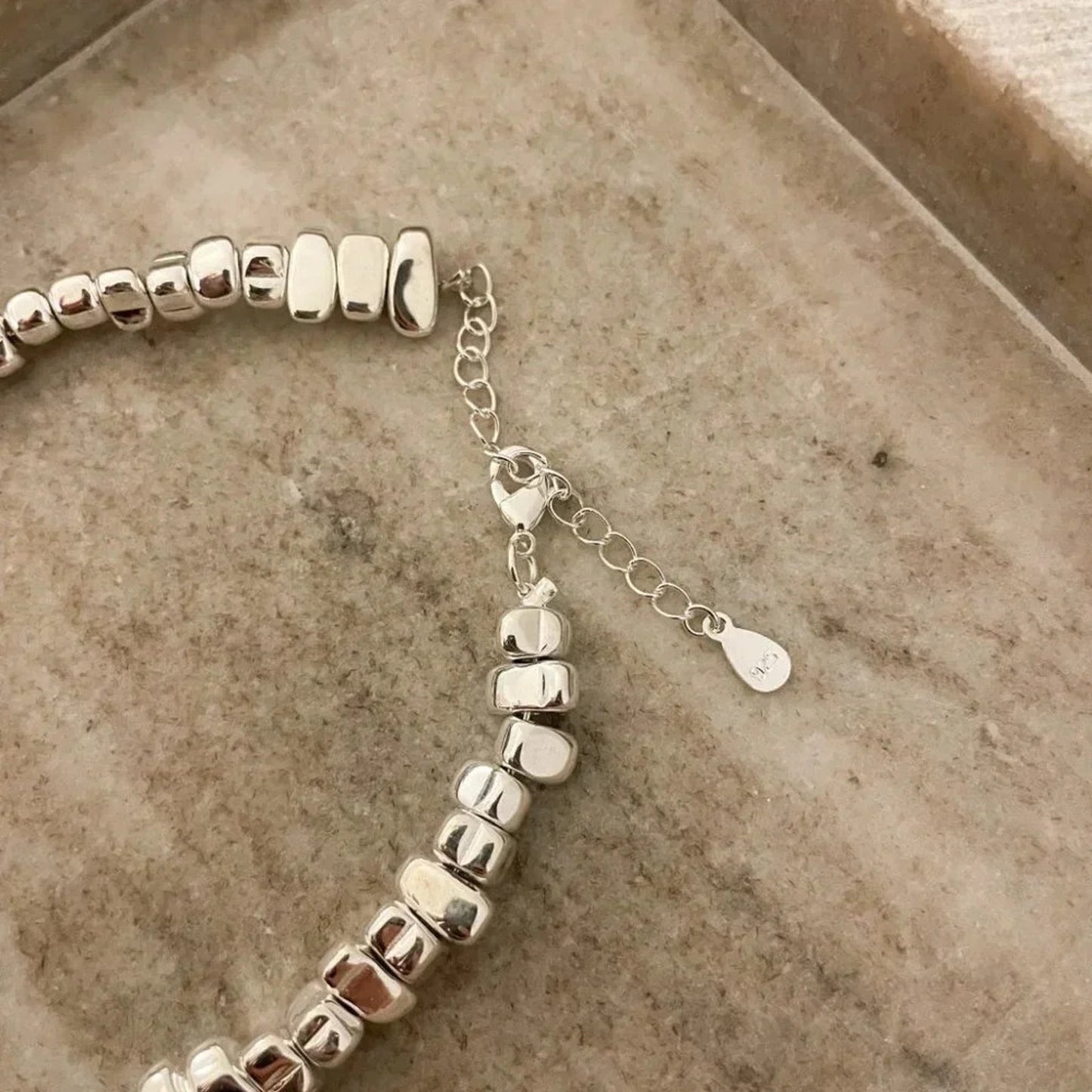 925 Sterling Silver Chunky Bead Necklace Stone Necklace Statement Necklace