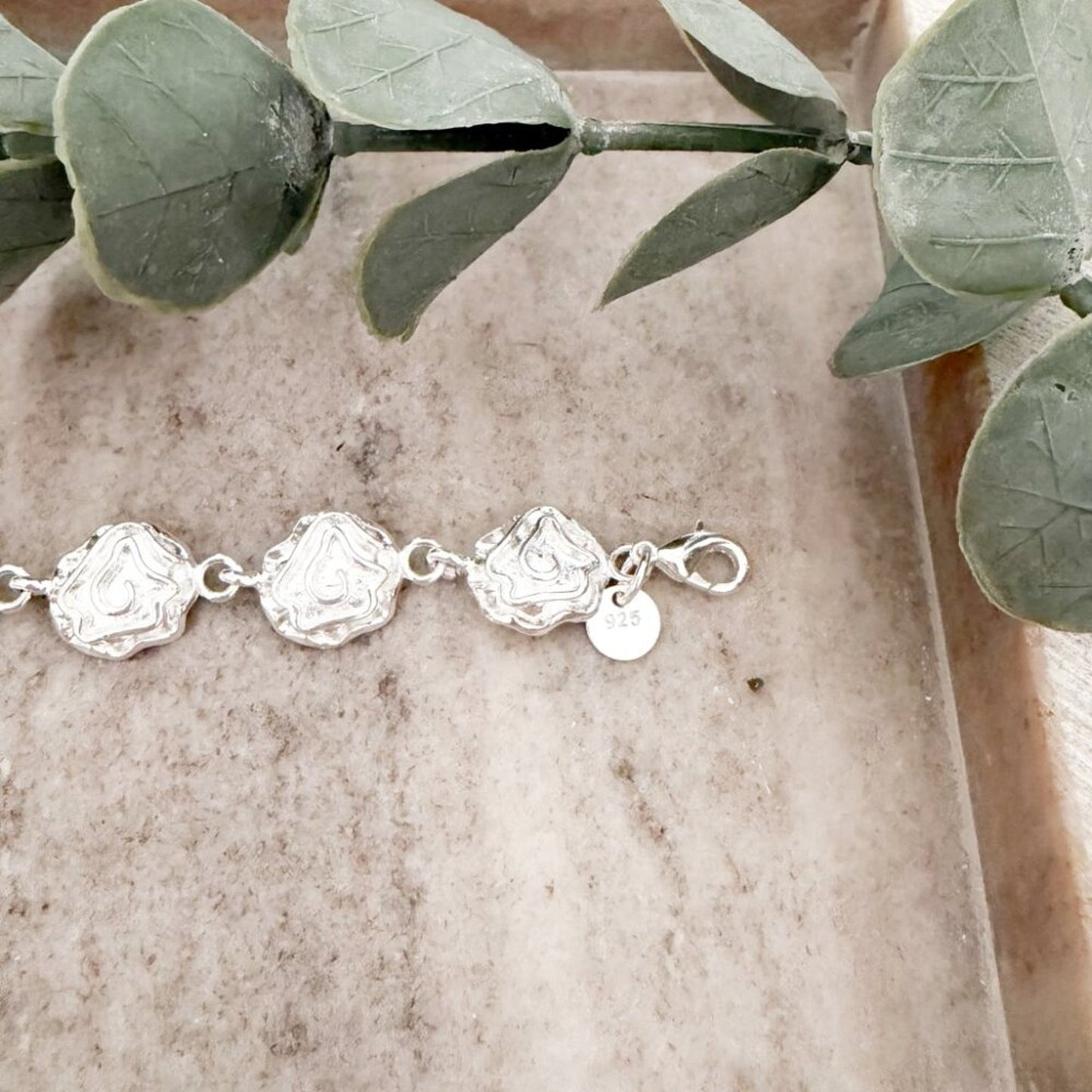 925 Sterling Silver Flower Chain Link Bracelet