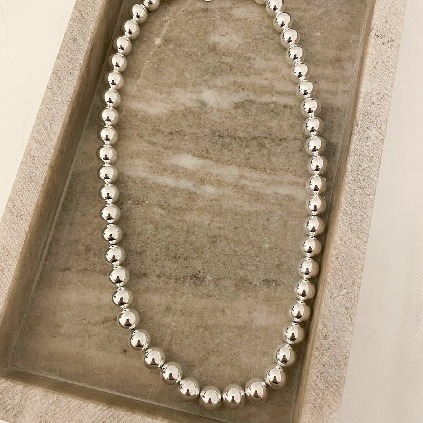 925 Sterling Silver Bead Necklace 10 MM Bead Necklace Ball Statement Necklace