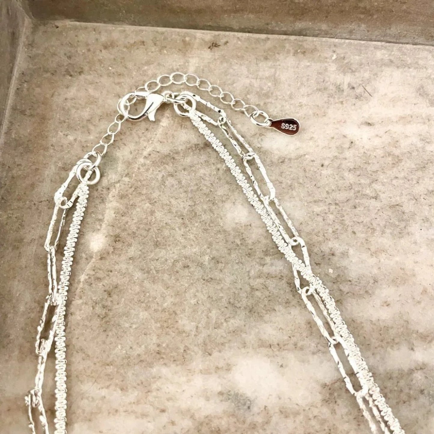925 Sterling Silver Sequin Shiny Necklace Paperclip Chain Link Necklace
