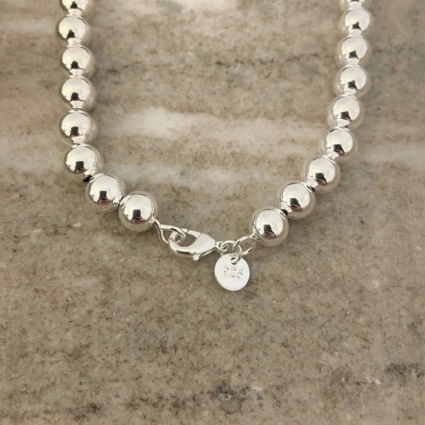 925 Sterling Silver Bead Necklace 8 MM Bead Necklace Ball Statement Necklace