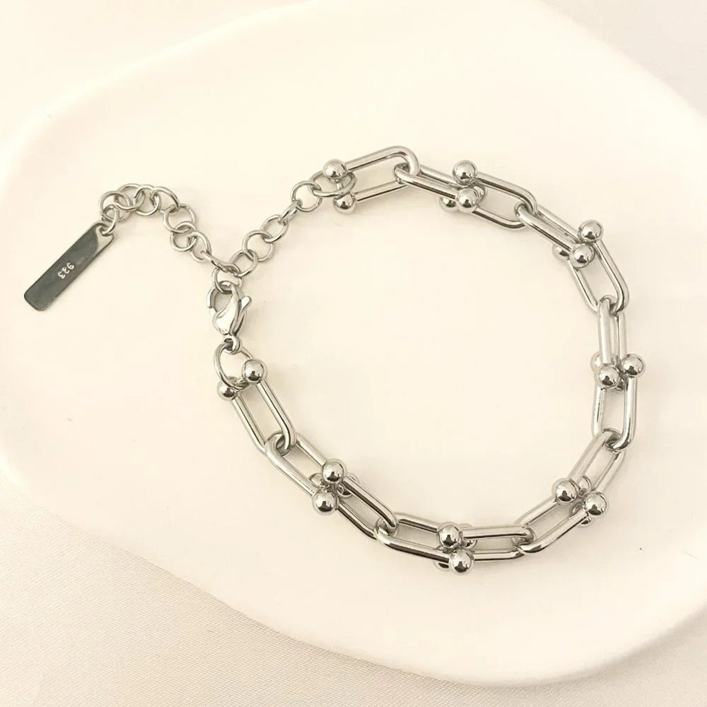 925 Sterling Silver Minimalist Bracelet U Link Modern Chain Link Bracelet