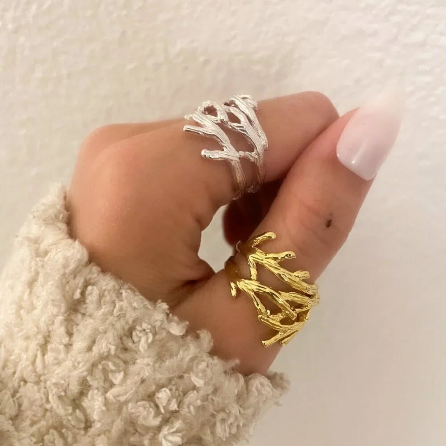925 Sterling Silver Textured Ring Vine Thick Bold Branch Ring Boho Ring