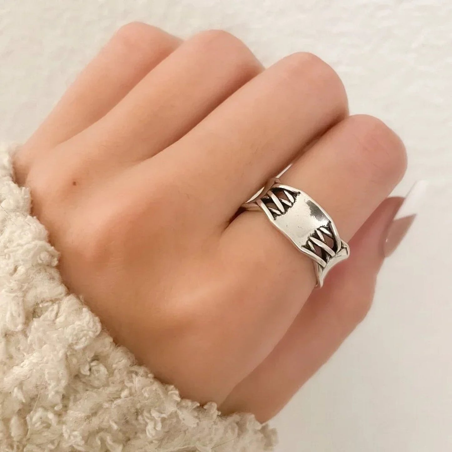 925 Sterling Silver Lace Up Ring Criss Cross Ring Modern Minimalist Ring