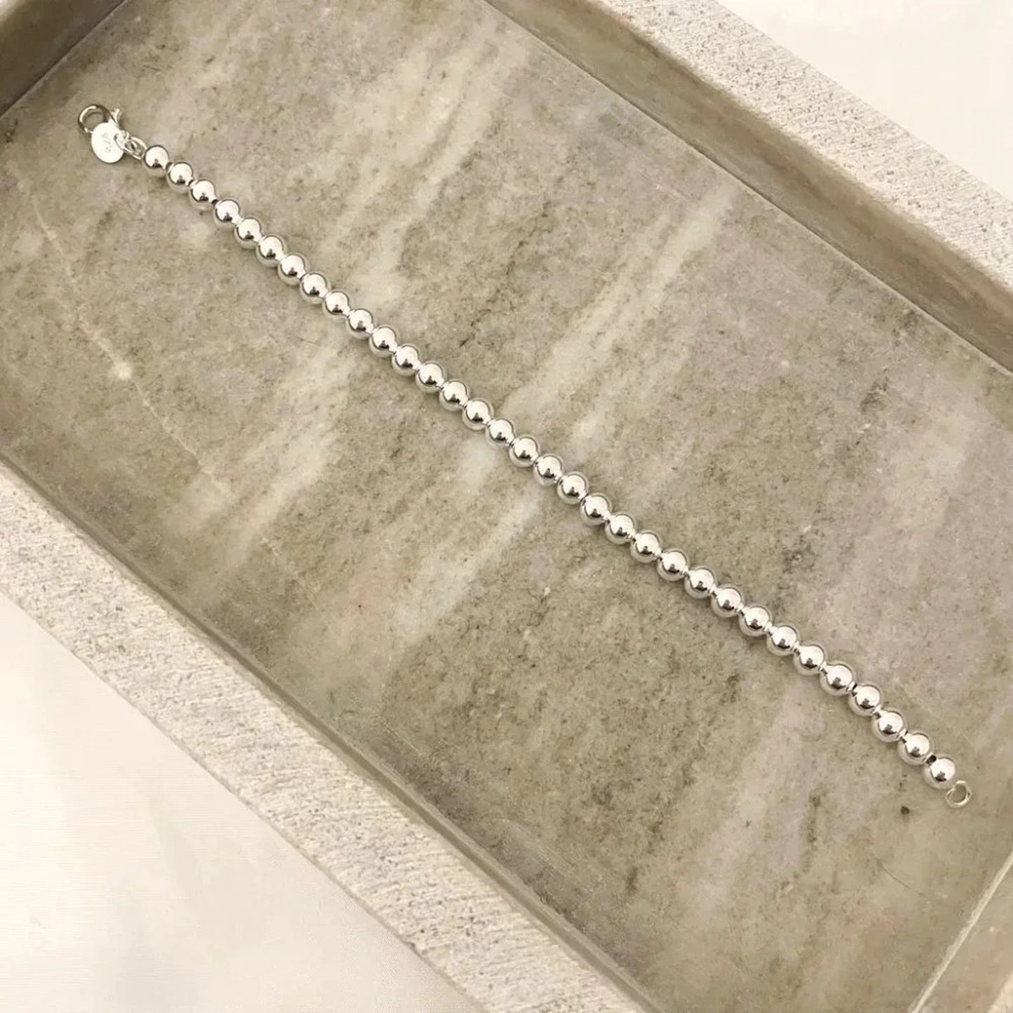 925 Sterling Silver Bead Bracelet 6 MM Ball Bracelet Large Round Bracelet
