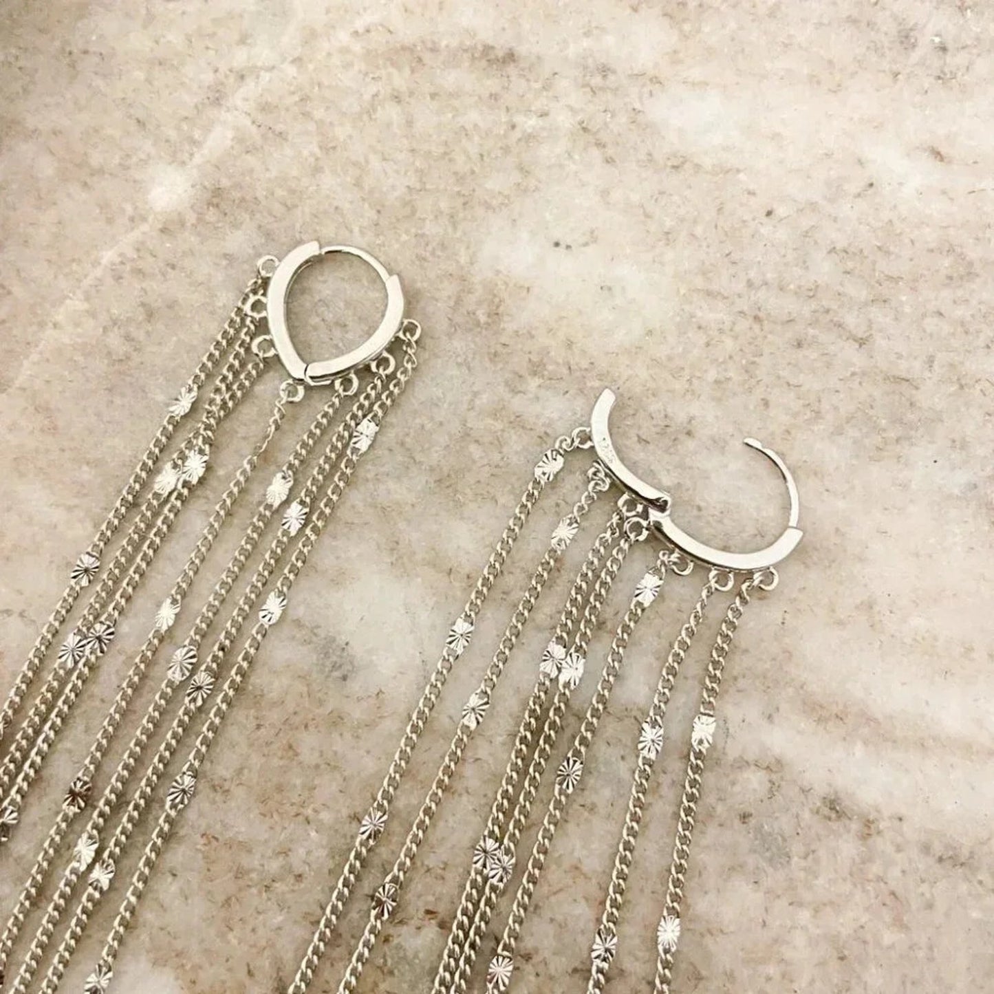 925 Sterling Silver Long Tassel Earrings Sequin Earrings Dangle Drop Earrings