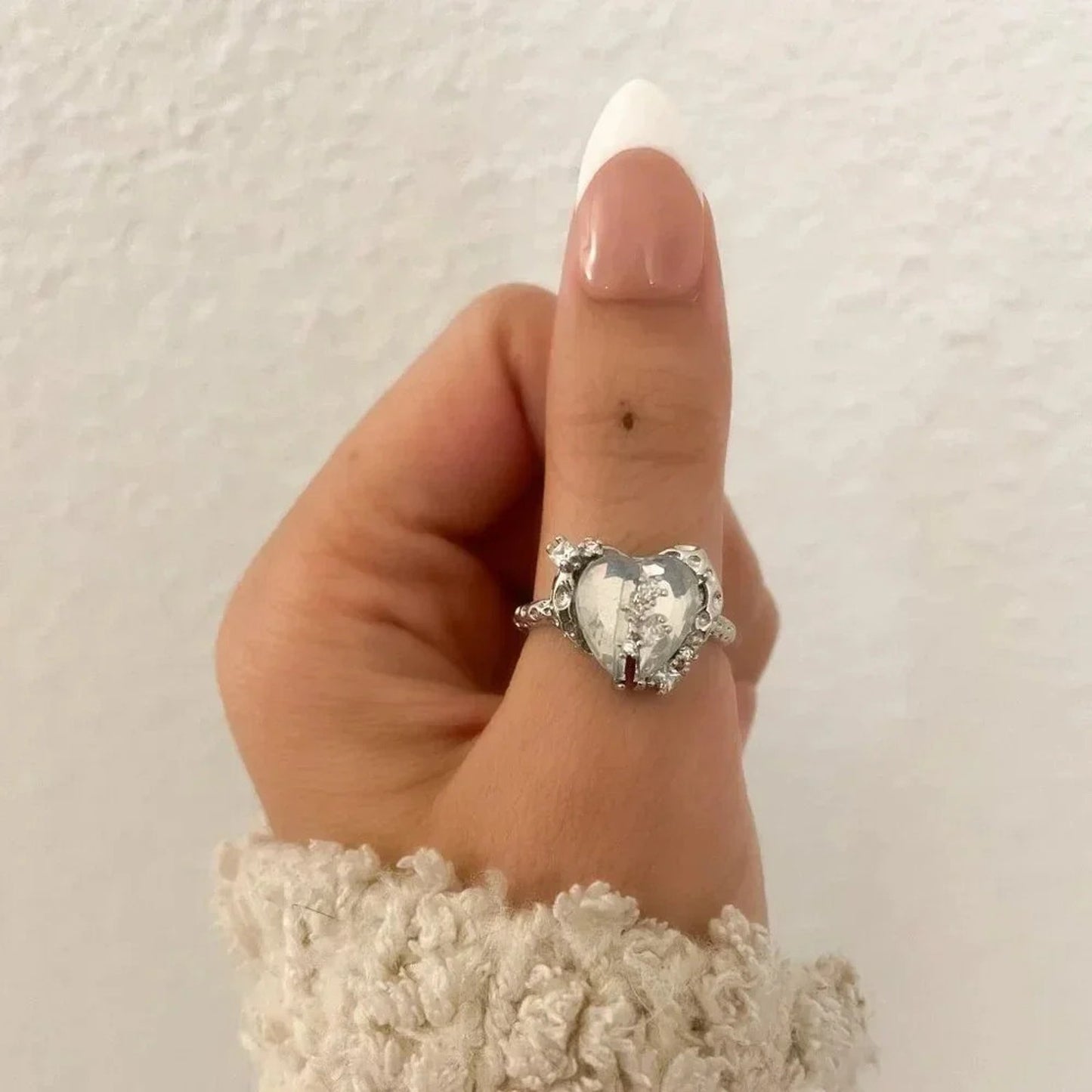 925 Sterling Silver Crystal Heart Ring Geometric Modern Heart Ring Crystal Ring