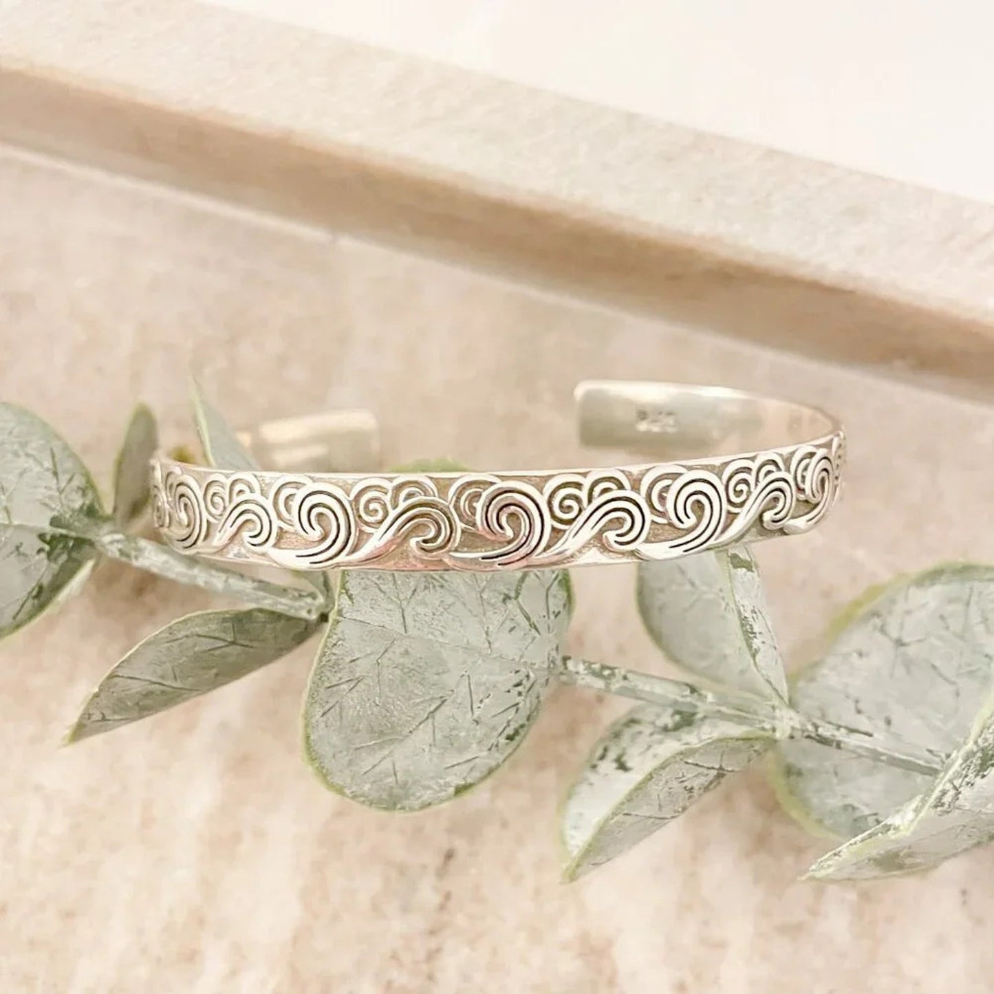 925 Sterling Silver Chunky Bangle Cuff Bracelet Engraved Sterling Silver Bangle
