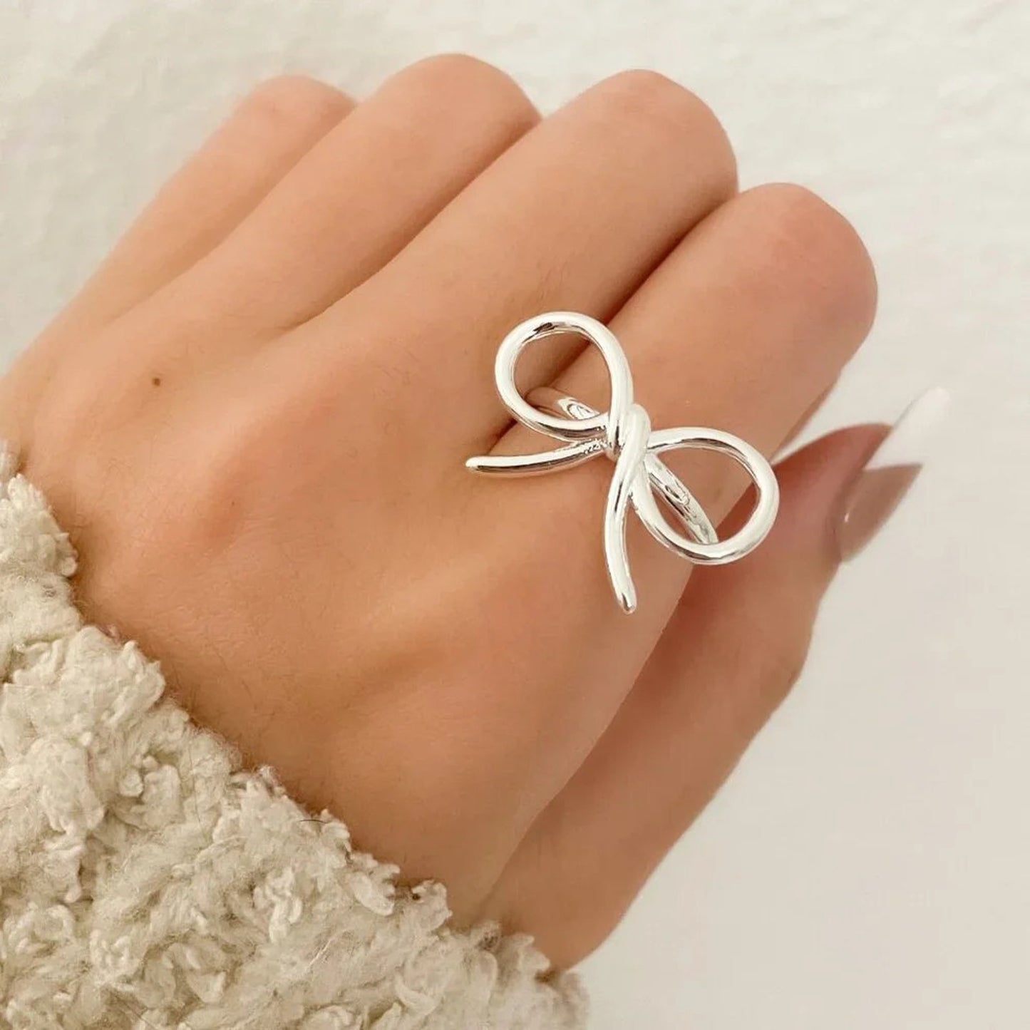 925 Sterling Silver Large Bow Ring Silver Statement Ring Ribbon Ring Bow Ring