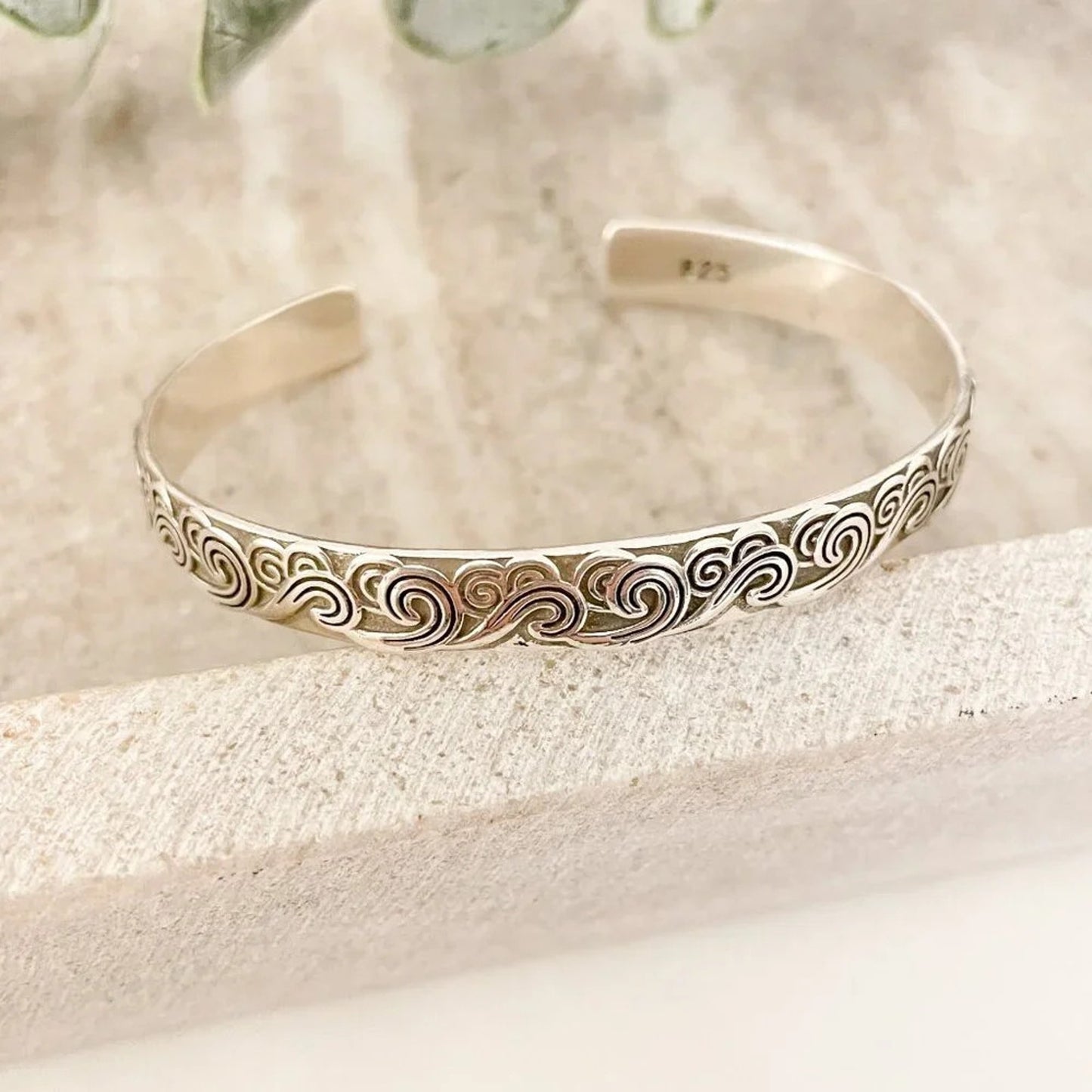 925 Sterling Silver Chunky Bangle Cuff Bracelet Engraved Sterling Silver Bangle