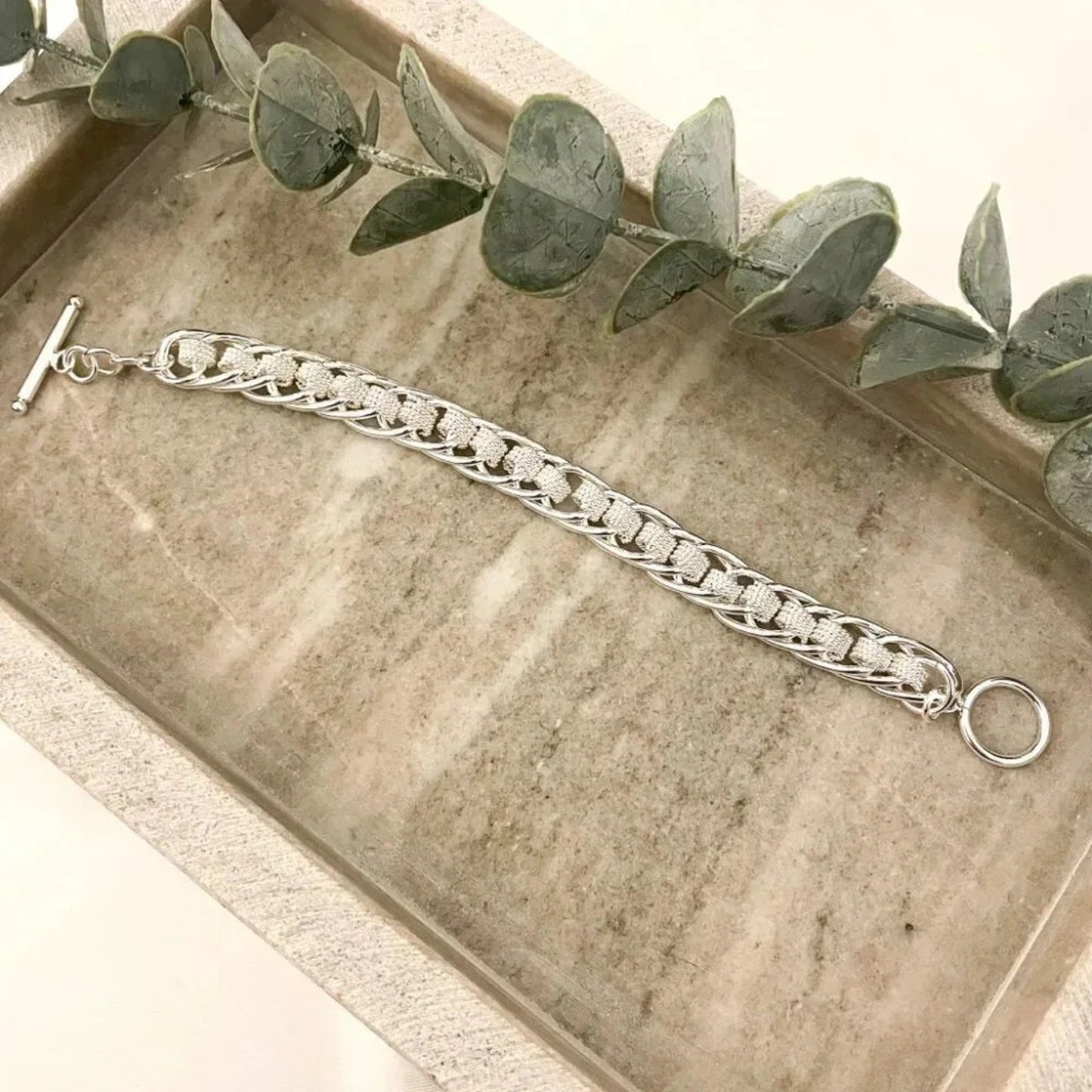 925 Sterling Silver Chunky Chain Link Bracelet Thick Bold Toggle Bracelet