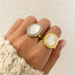 925 Sterling Silver Mother of Pearl Statement Ring Chunky Ring Round Oval Rng