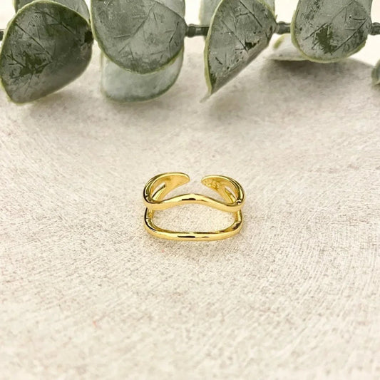 925 Sterling Silver Gold Wave Ring Dainty Gold Ring Minimalist Stackable Ring