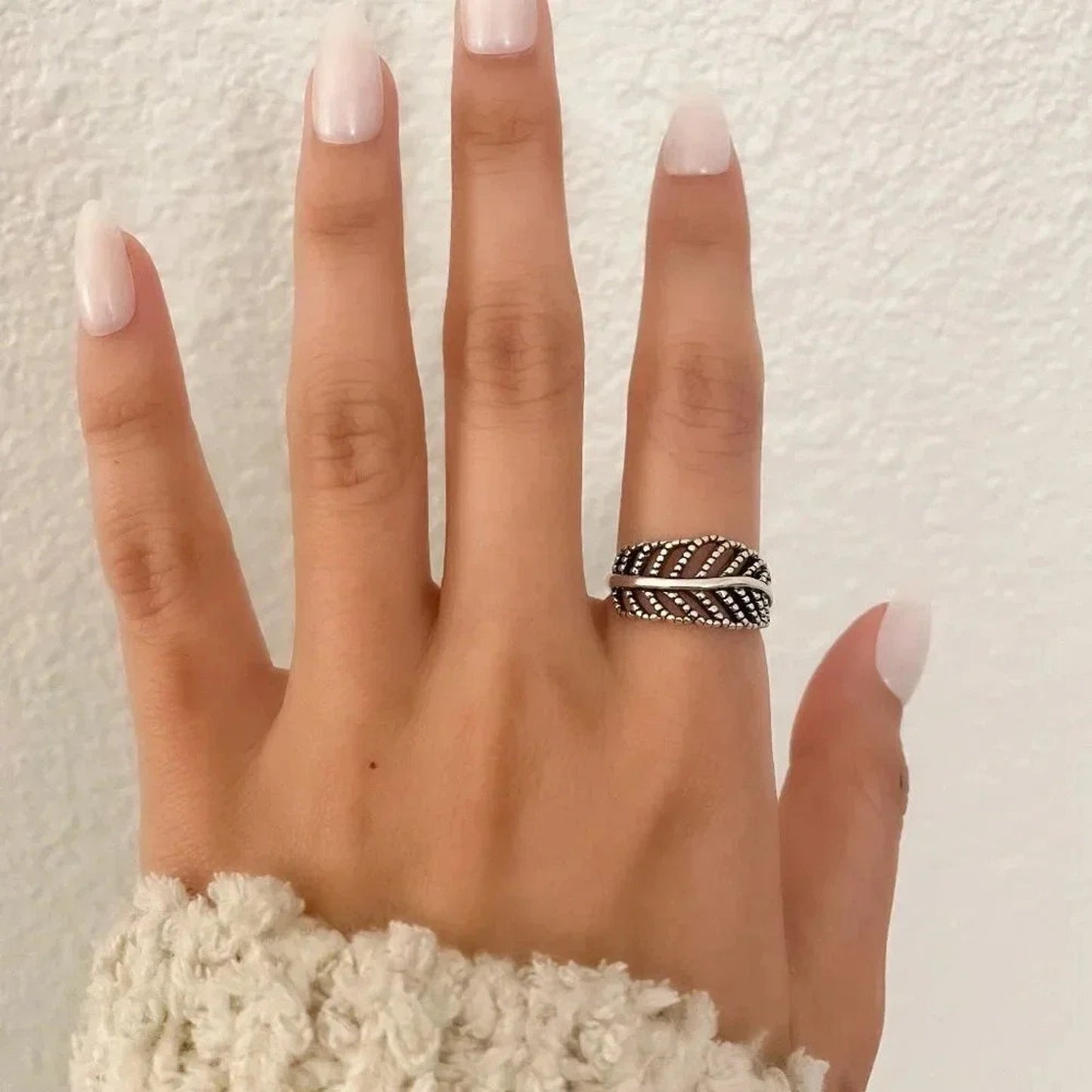 925 Sterling Silver Leaf Ring Vintage Wrap Ring Leaf Ring Geometric Ring