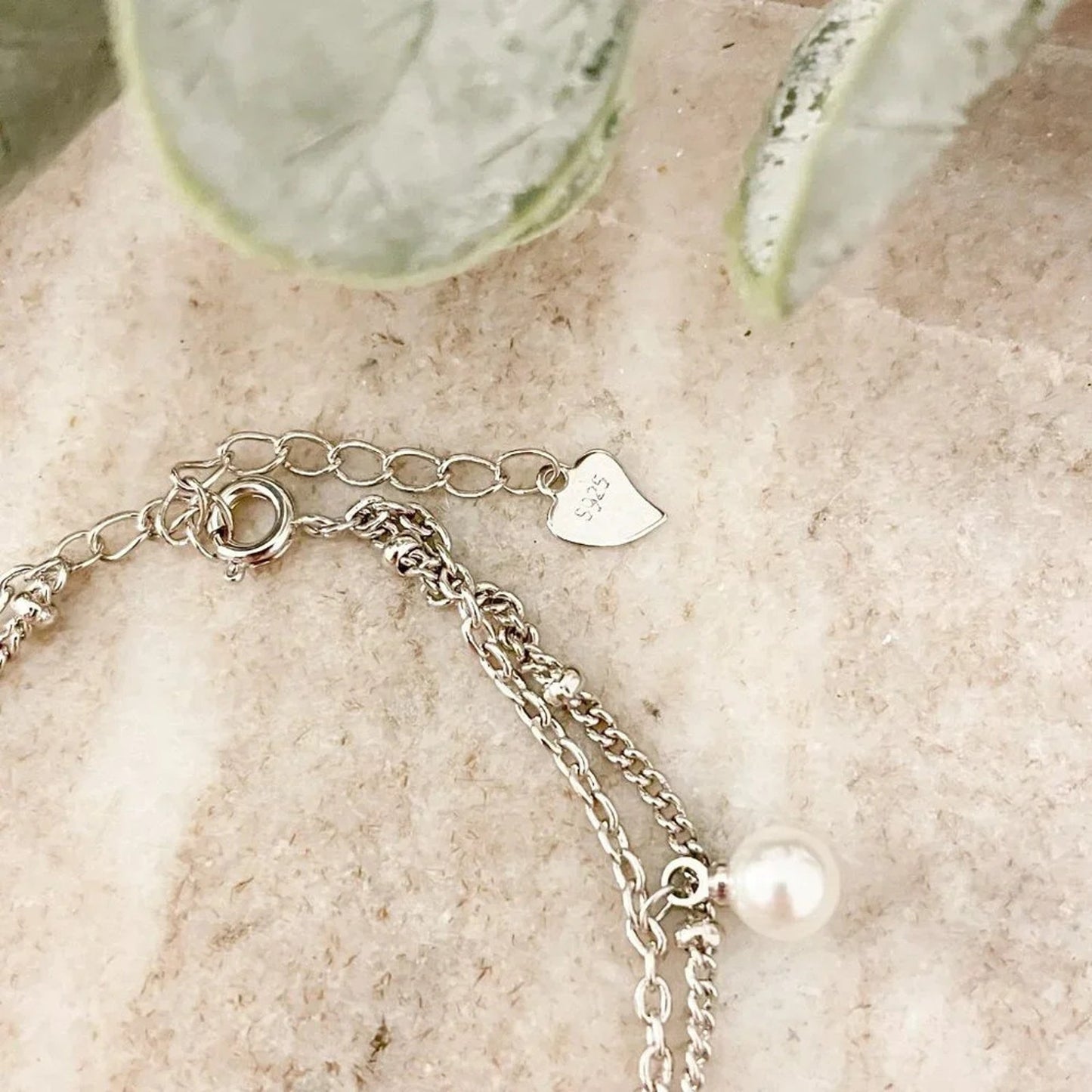 925 Sterling Silver Pearl & Star Multi Layer Bracelet Dainty Bracelet