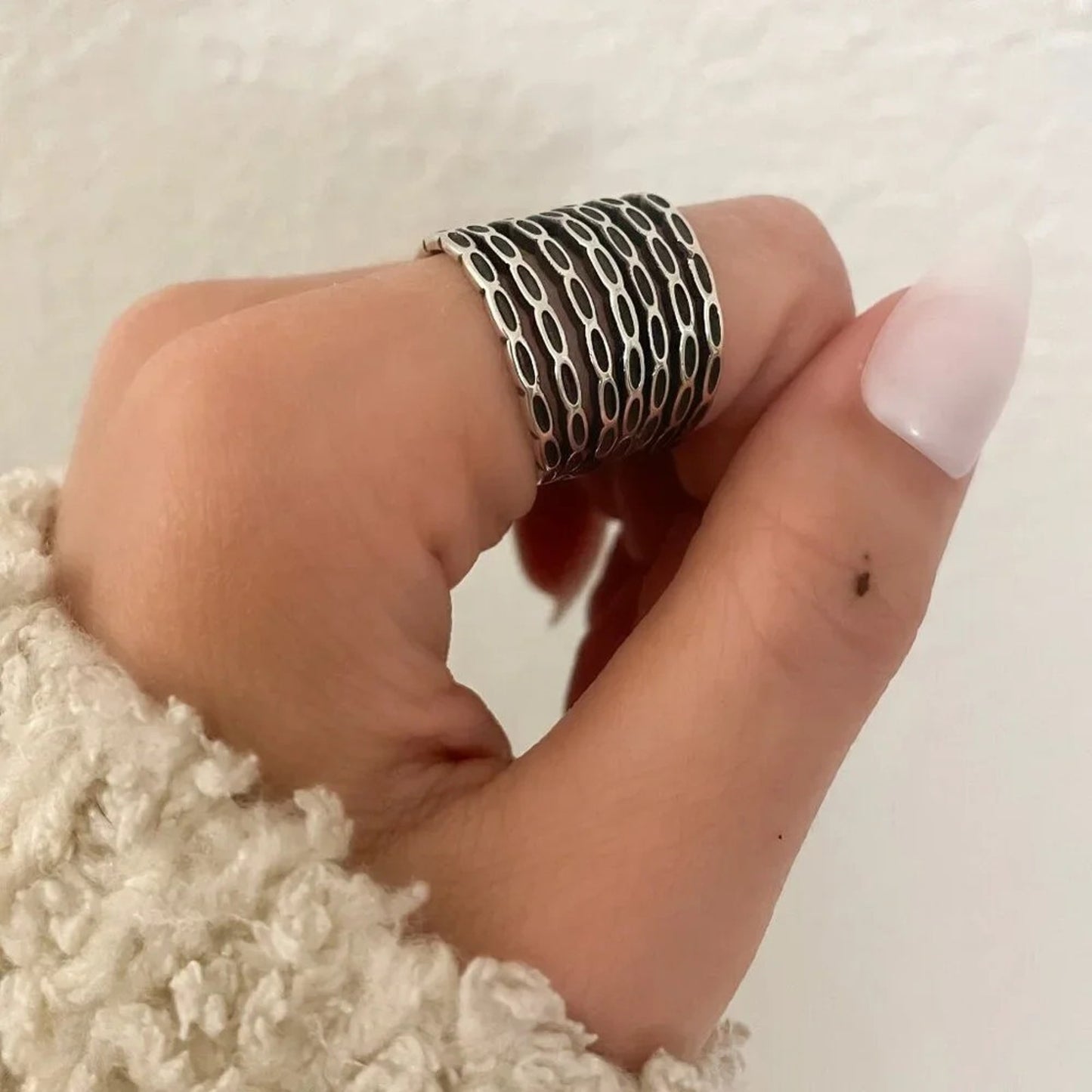 925 Sterling Silver Thick Wide Ring Band Statement Ring Stacked Multi Layer Ring