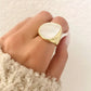 925 Sterling Silver Chunky Mother of Pearl Gold Statement Ring Thick Large Ring