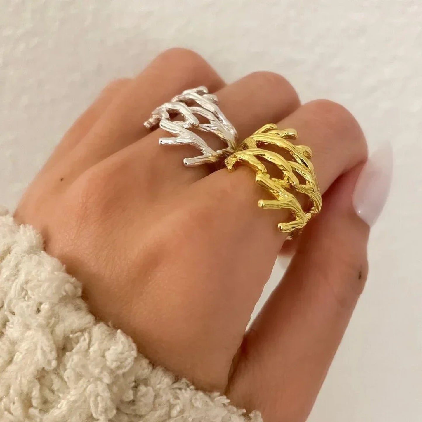 925 Sterling Silver Textured Ring Vine Thick Bold Branch Ring Boho Ring