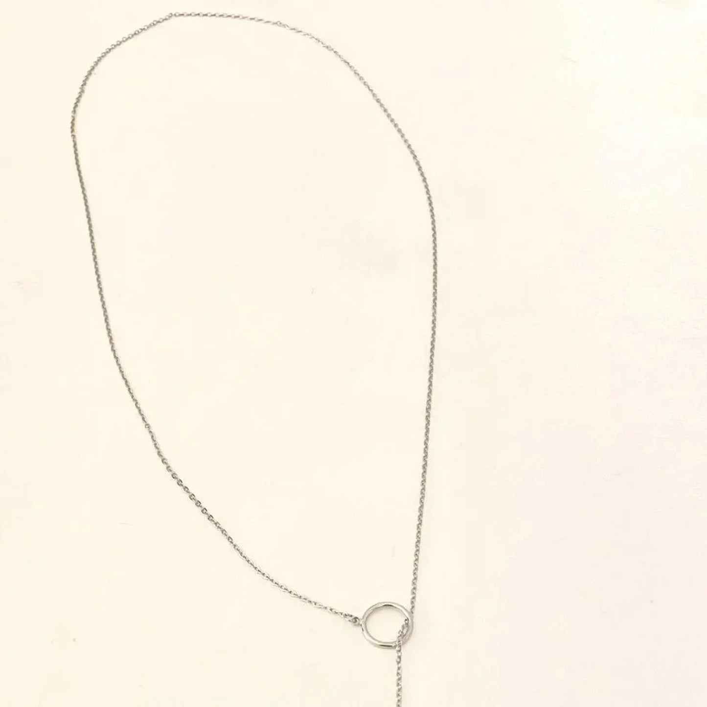 925 Sterling Silver Long Bar Lariat Necklace Long Drop Circle & Bar Necklace