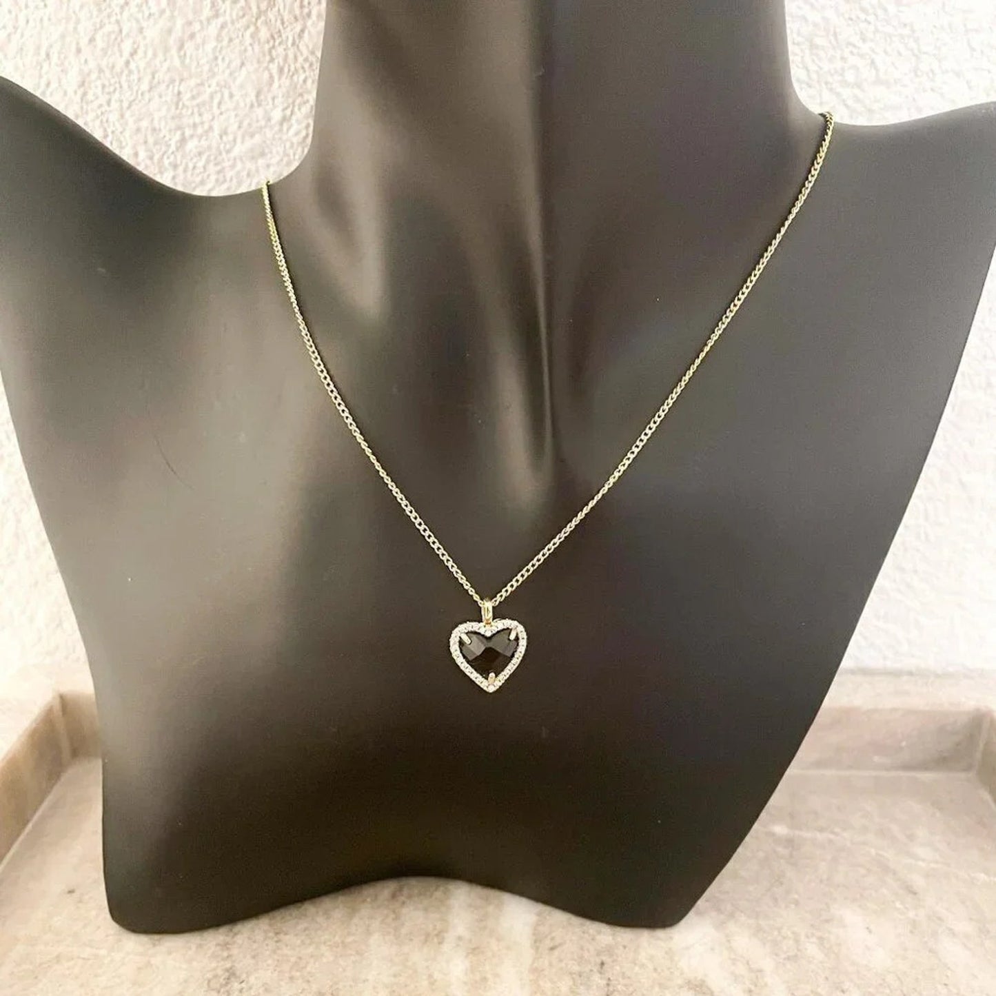 925 Sterling Silver Black Heart Diamond Necklace Dainty Gold Heart Necklace