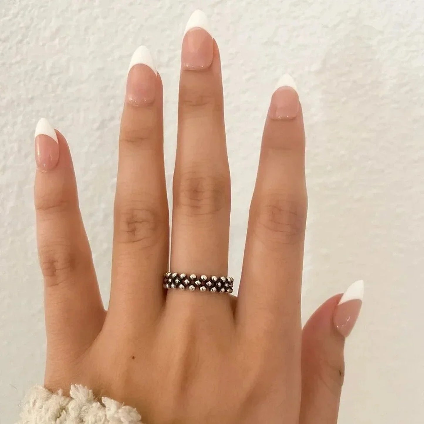 925 Sterling Silver Dainty Bead Ring Thin Ring Band Minimalist Ring Black