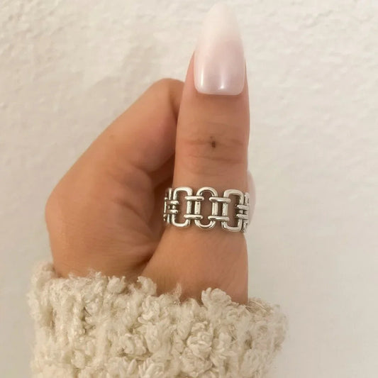 925 Sterling Silver Link Ring Minimalist Dainty Adjustable Ring Thumb Ring