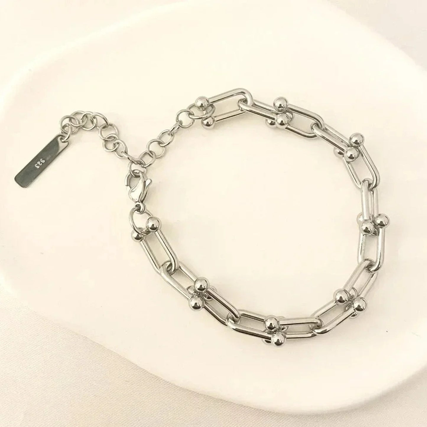925 Sterling Silver Minimalist Bracelet U Link Hardware Chain Link Bracelet