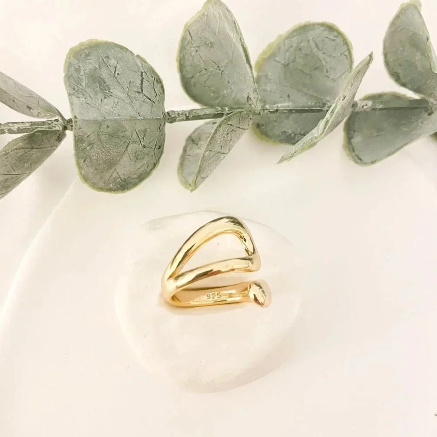 925 Sterling Silver Gold Chunky Bold Statement Ring Large Wrap Ring