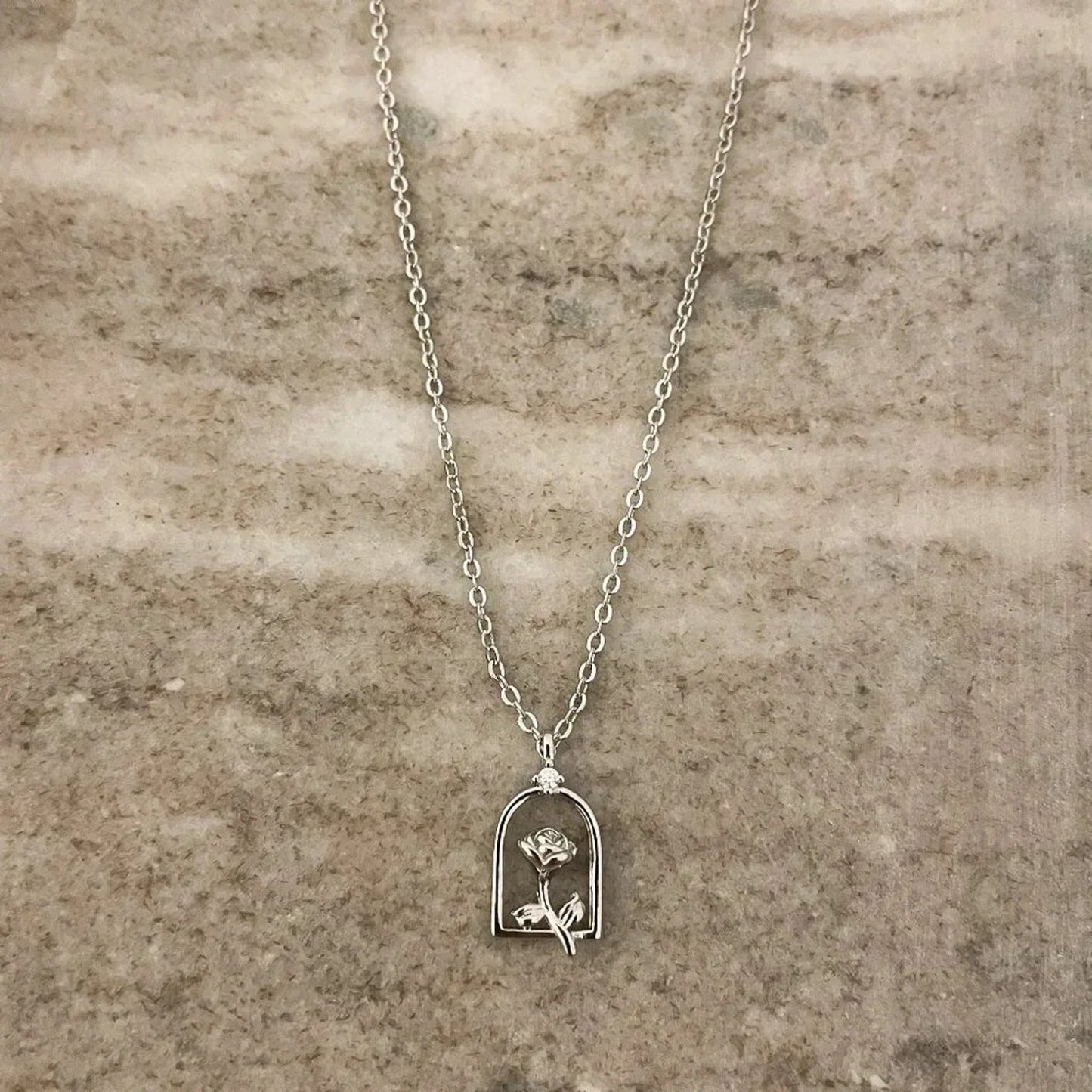 925 Sterling Silver Rose Necklace Rose Pendant Necklace Flower Necklace