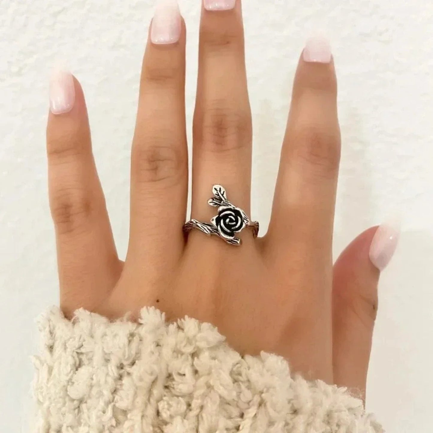 925 Sterling Silver Rose Engraved Ring Silver Vintage Flower Ring