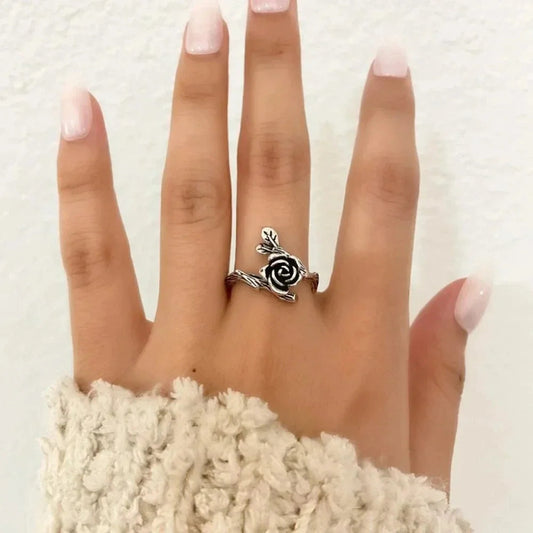 925 Sterling Silver Rose Engraved Ring Silver Vintage Flower Ring
