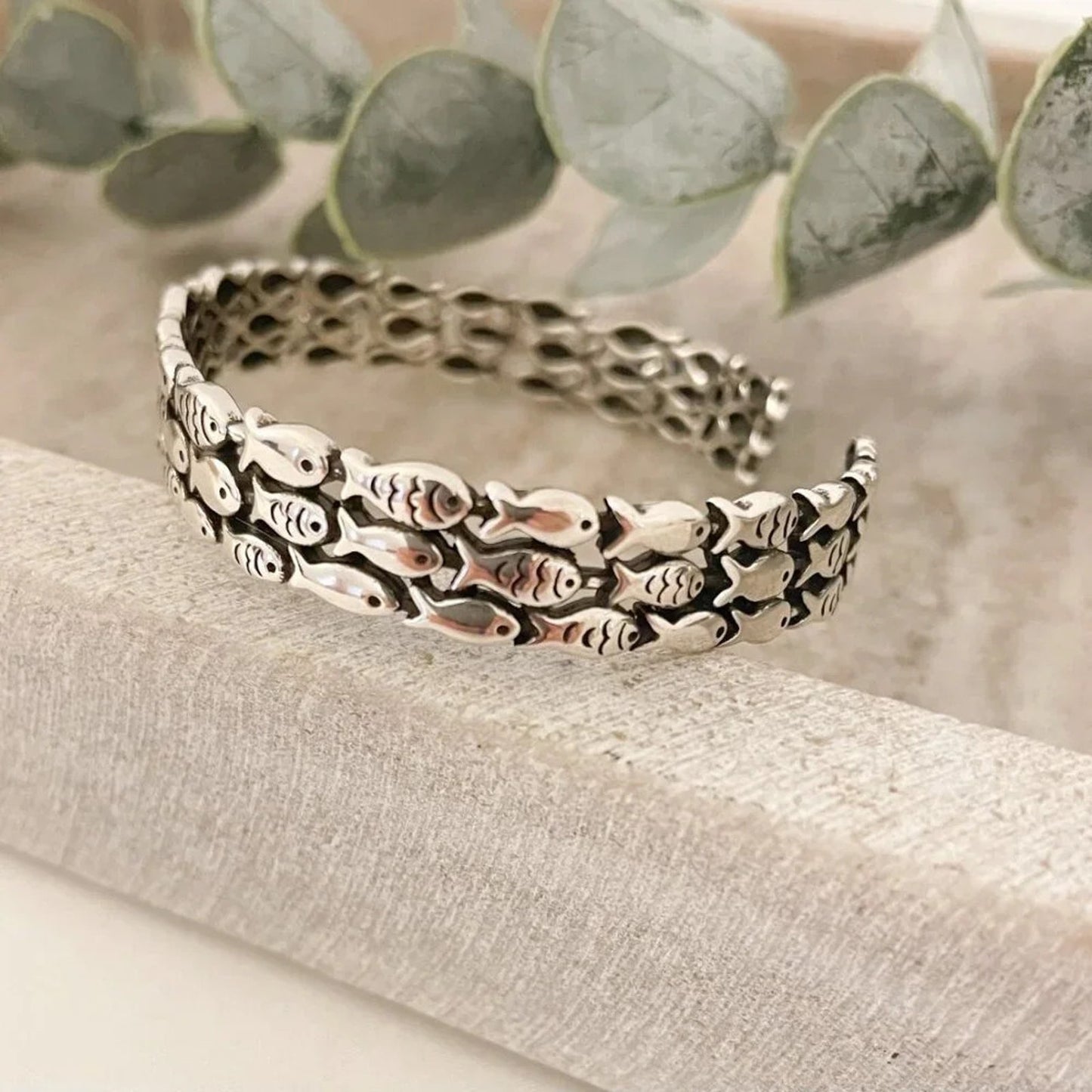 925 Sterling Silver Cuff Bracelet School of Fish Bracelet Silver Bangle Bracelet
