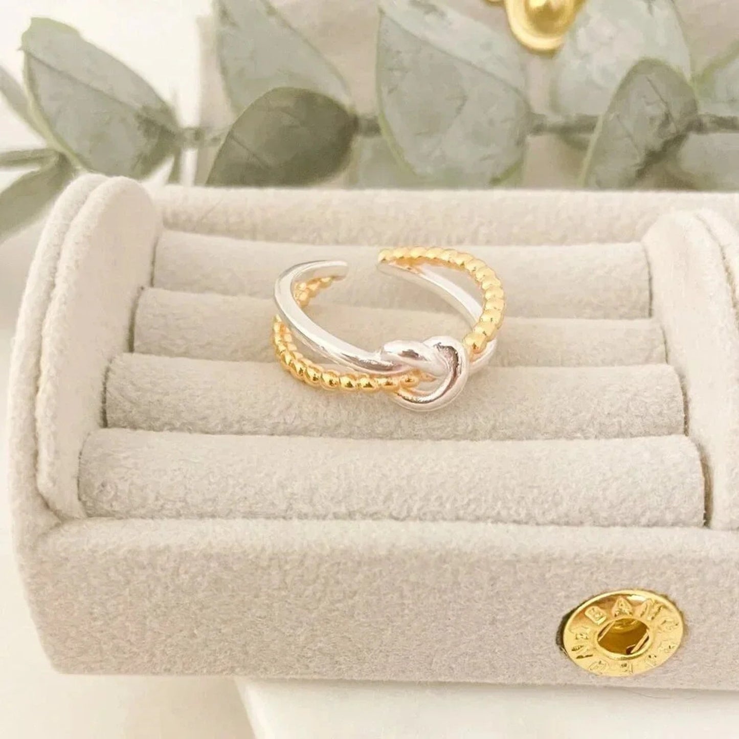 925 Sterling Silver Two Tone Ring Braided Knot Ring Cross Ring Silver & Gold