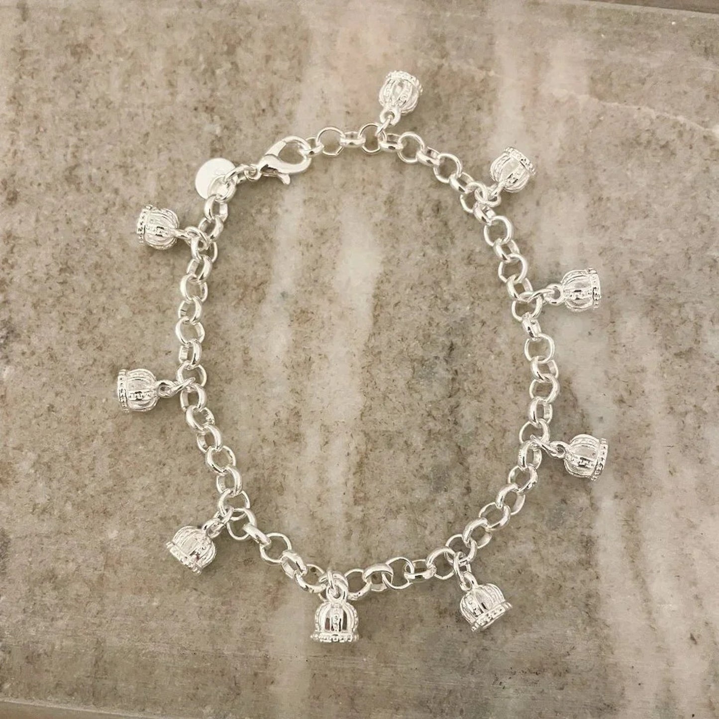 925 Sterling Silver Crown Bracelet Queen Princess Crown Pendant Bracelet