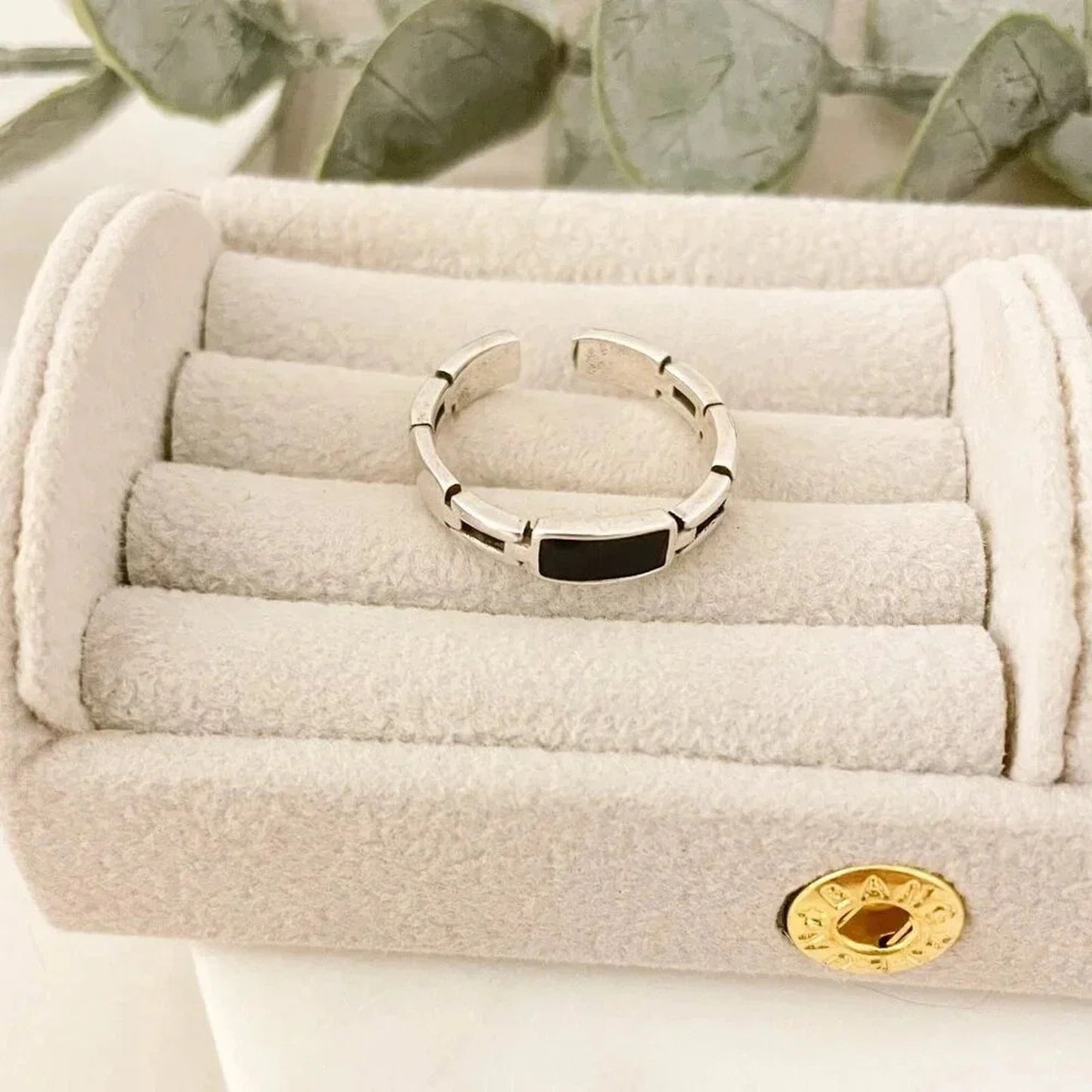 925 Sterling Silver Minimalist Black Bar Ring Thin Stackable Ring Dainty Ring